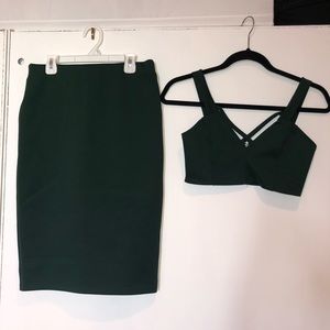 Forest Green High Waisted Skirt & Crop Top Set